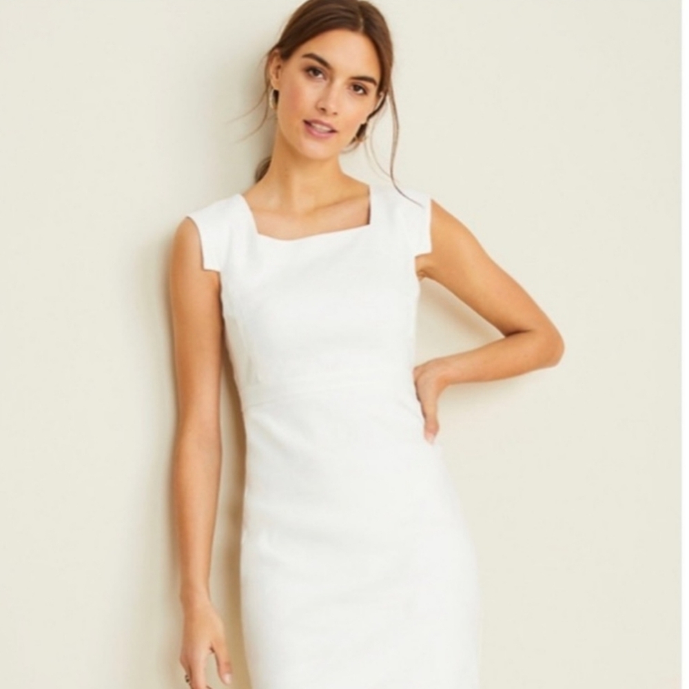 Ann Taylor White Linen Square Neck sheath dress, 4P